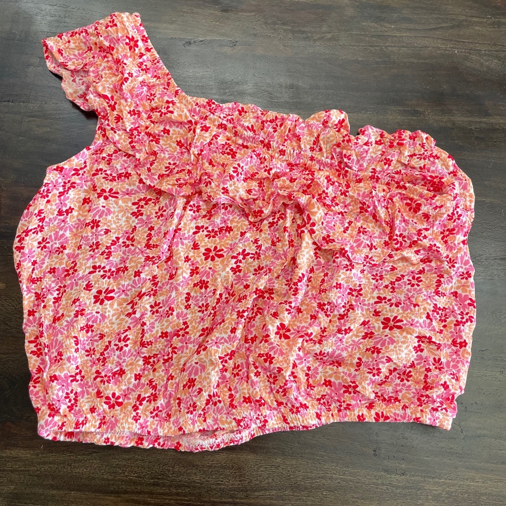 NEW Pink Rose One Shoulder Pink, Orange and Red Crop Top Women’s Size Large